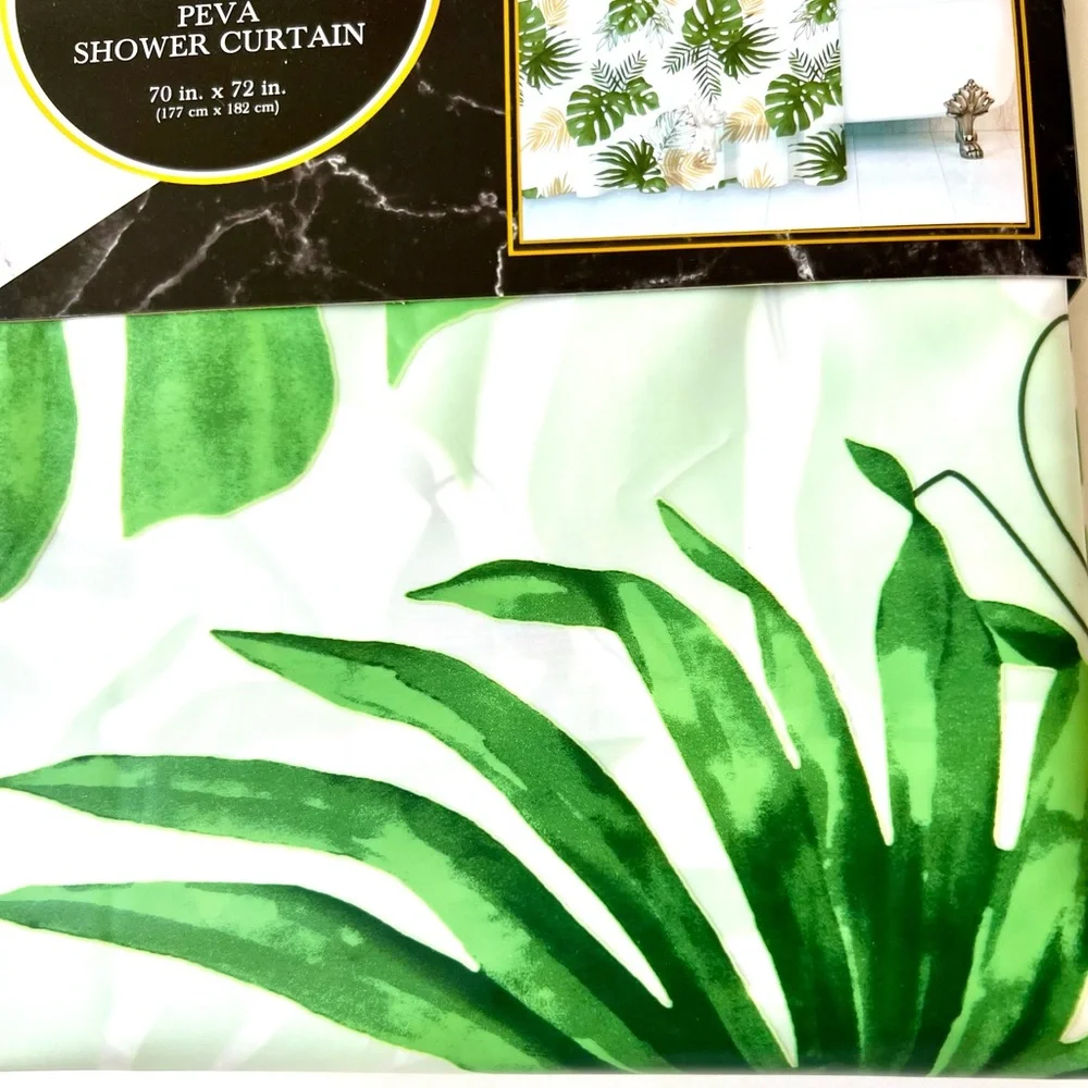 Tropical Green & Gold Leaves Peva Shower Curtain Jungle